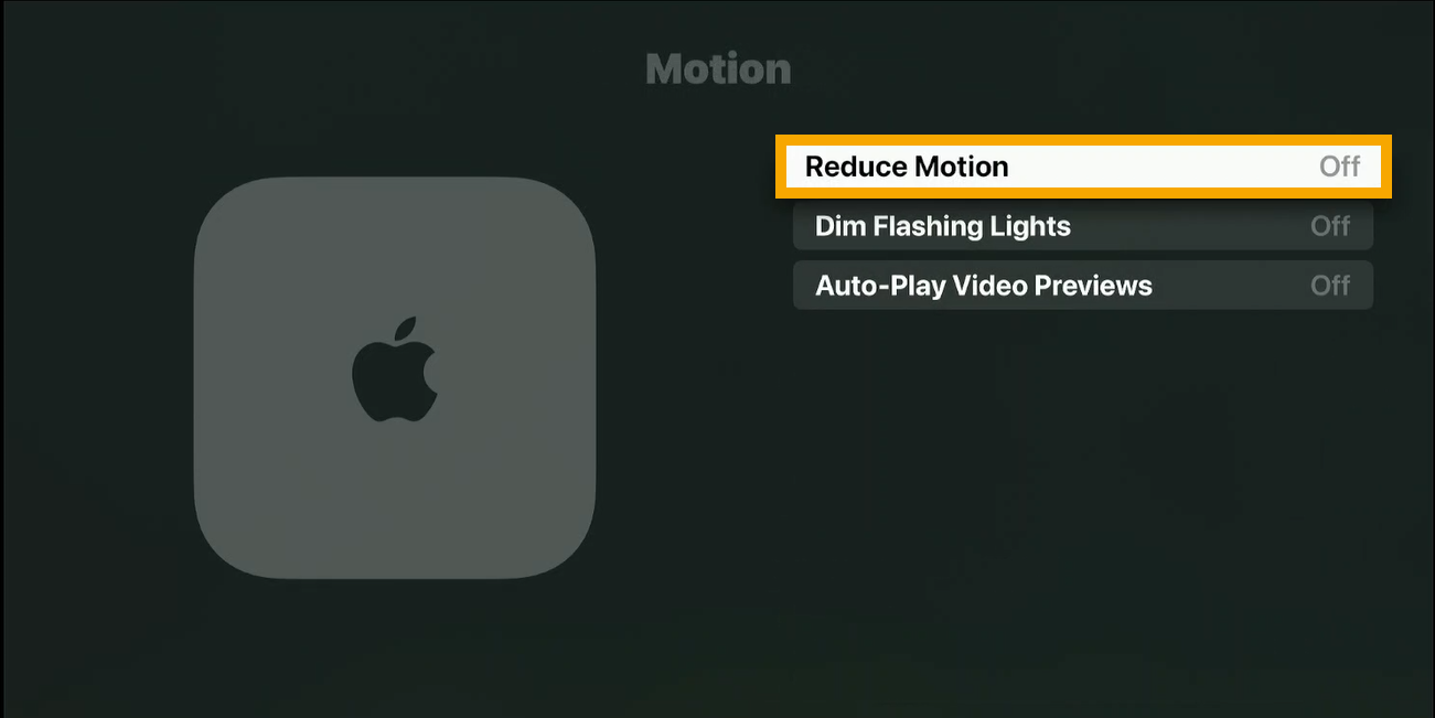 How do I access the Reduce Motion accessibility feature for Apple TV?